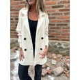 thumbnail image 5 of Women'S Double Breasted Wool Pea Coat Notched Lapel Cable Knit Raglan Sleeve Sweater with Cuff Straps Milky White L, 5 of 9