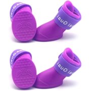 2 Pair Dog Shoes Waterproof Silicone Boots Rain Booties Non-Skid with Adjustable Sticky Strap for Pet Outdoor Activity Pet Rain Boots Waterproof Dog Shoes for Rain Small Medium Size Dogs Outdoor Paw