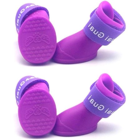2 Pair Shoes Waterproof Silicone Boots Rain Booties Non-Skid with Adjustable Sticky Strap for Pet Outdoor Activity