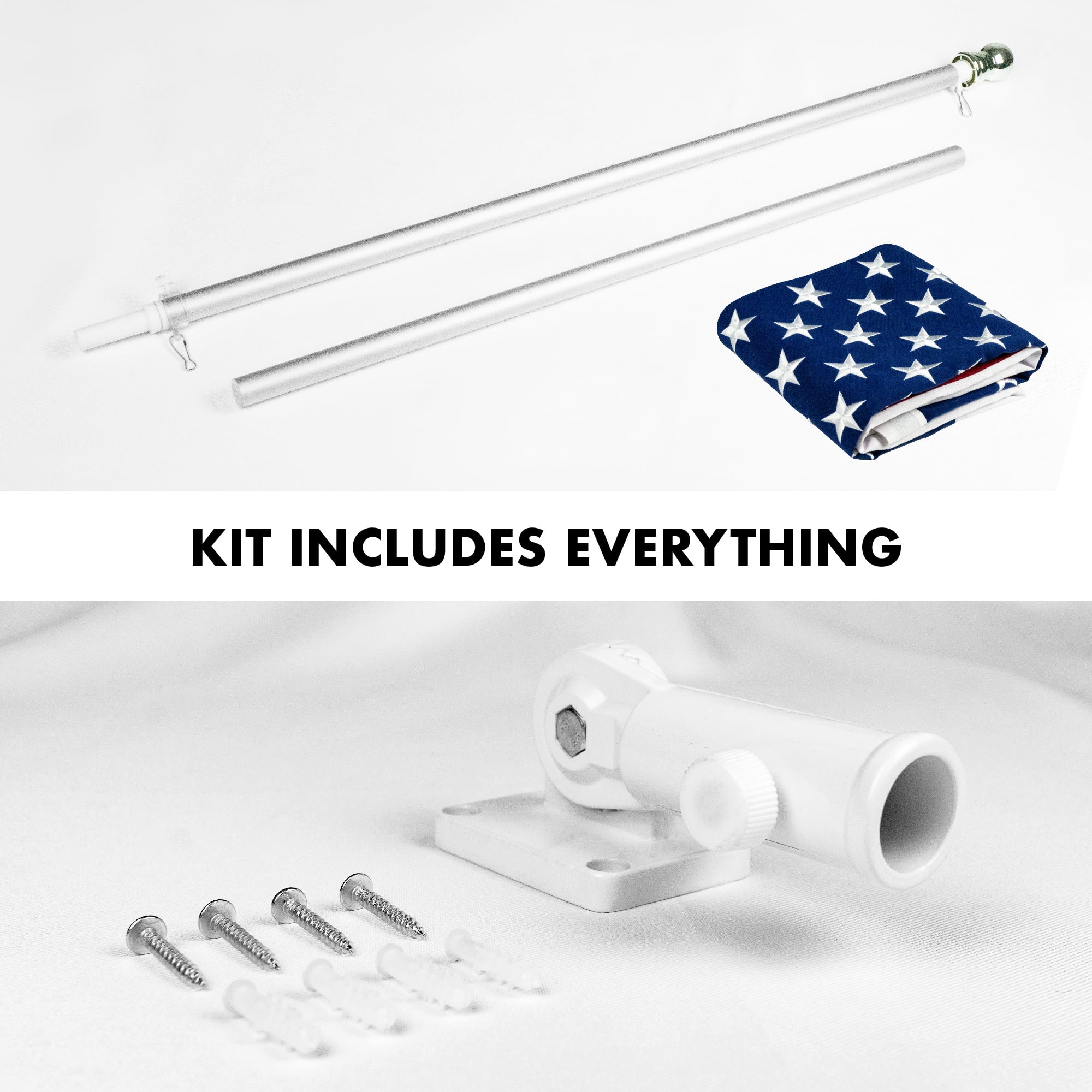 G128 - 5 Feet Tangle Free Spinning Flagpole (Silver) USA American Flag Brass Grommets Spun Polyester 2x3 ft (Flag Included) Aluminum Flag Pole