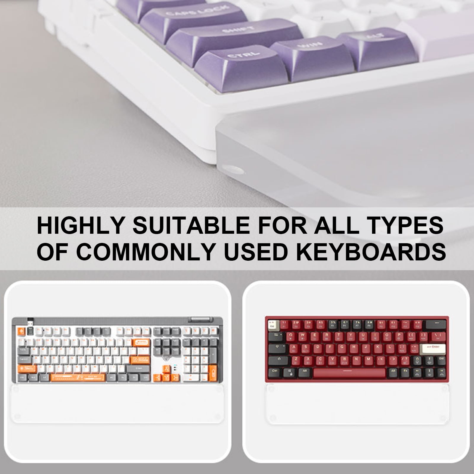 Acrylic Keyboard Wrist Rest, Transparently Ergonomic Wrist Support Pad for Typists and Gamers, Antislip Base