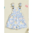 thumbnail image 4 of Suealasg Little Girls Overalls Duck/Bunny/Bow Print Sleeveless Square Neck Suspender Jumpsuit, 4 of 9