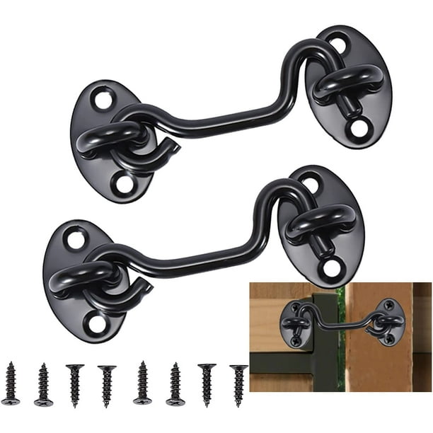 SHAR 2 Pieces Cabin Hook Door Latch Hook,Black Stainless Steel Door Hook Lock,With Mounting