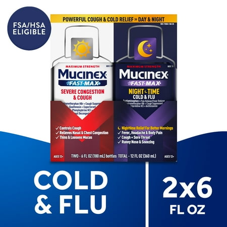 Mucinex Fast-Max & NightShift Combo Pack, Cough and Cold Medicines For Mucus Relief, 6 fl oz, 2 Pack