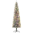 thumbnail image 1 of 9ft Prelit Flocked Pencil Christmas Tree with Remote - Green, 895 Tips, Dual Color LED Lights, Slim Design for Living Room & Entryway Decor, 1 of 7