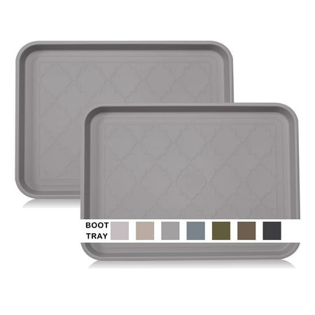 PET Boot Tray for Entryway Indoor  Heavy Duty Shoe Mat Tray 2 Packs  16.7 x12.8  Waterproof Pet Food Tray with Raised Edge  Outdoor Multi-Purpose Tray for Boots  Shoes  Pets  Garden