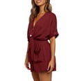 thumbnail image 3 of Short Sleeved V-Neck Women Casual Jumpsuit Buttons Rompers Summer Female One Piece Shorts With Pocket, 3 of 3