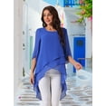 thumbnail image 4 of DARING DIVA Women's 3/4 Sleeve High Low Hem Scoop Neck Chiffon Blouses S Royal Blue, 4 of 8