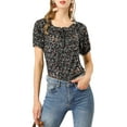 thumbnail image 3 of INSPIRE CHIC Women's Ruffled Neck Short Sleeve Polka Dots Blouse M Black, 3 of 7
