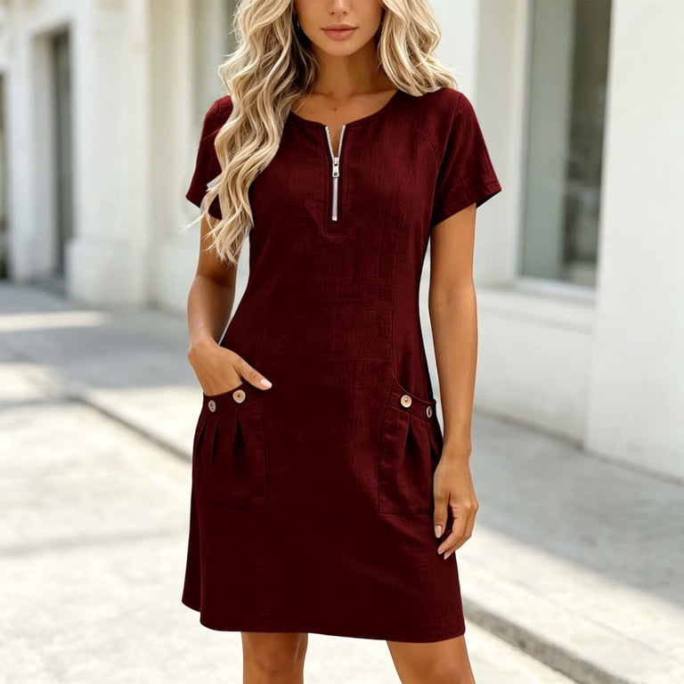 comfy short dress qolati Casual Dresses for Women Summer Short Sleeve Drawstring Front Ruched Short Dress Comfy Deep V Neck A Line Tshirt Dresses for Cocktail, Party, Beach Green XL