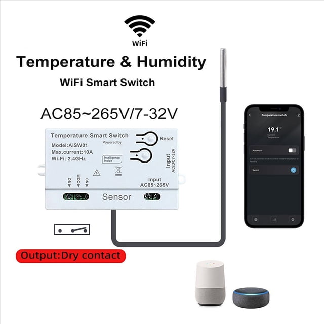 3X Tuya WiFi Temperature Switch Sensor 2.4G WiFi Temperature Switch Sensor Smart Switch with 1M Temperature Probe