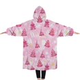 thumbnail image 2 of Oversized Wearable Blanket Hoodie,Pink Christmas Tree Pattern Sherpa Blanket Hoodie with Super Pockets,Super Warm Fuzzy Pullover for Women & Men, 2 of 6