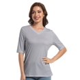 thumbnail image 2 of Women's Short Sleeve V Neck Casual Basic Solid Color Pullover Lightweight Soft Knit T-Shirt Tops, 2 of 5