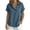 Blue, variant on Women's Cotton Linen Collared Shirt, Short Sleeve Pull-On Button-Down Blouse, Loose Fit Casual Daily Office Wear Top