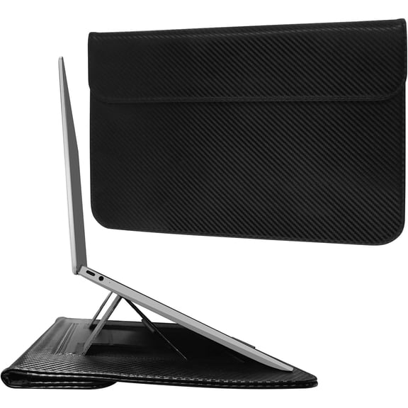 JXE JXO Faraday Bag for Laptops & Tablets, 16" Laptop Sleeve Case with Laptop Stand, 2 Stand Modes, Slim Waterproof PU Leather Sleeve Cover Anti-Tracking Signal Blocking Pouch, Black