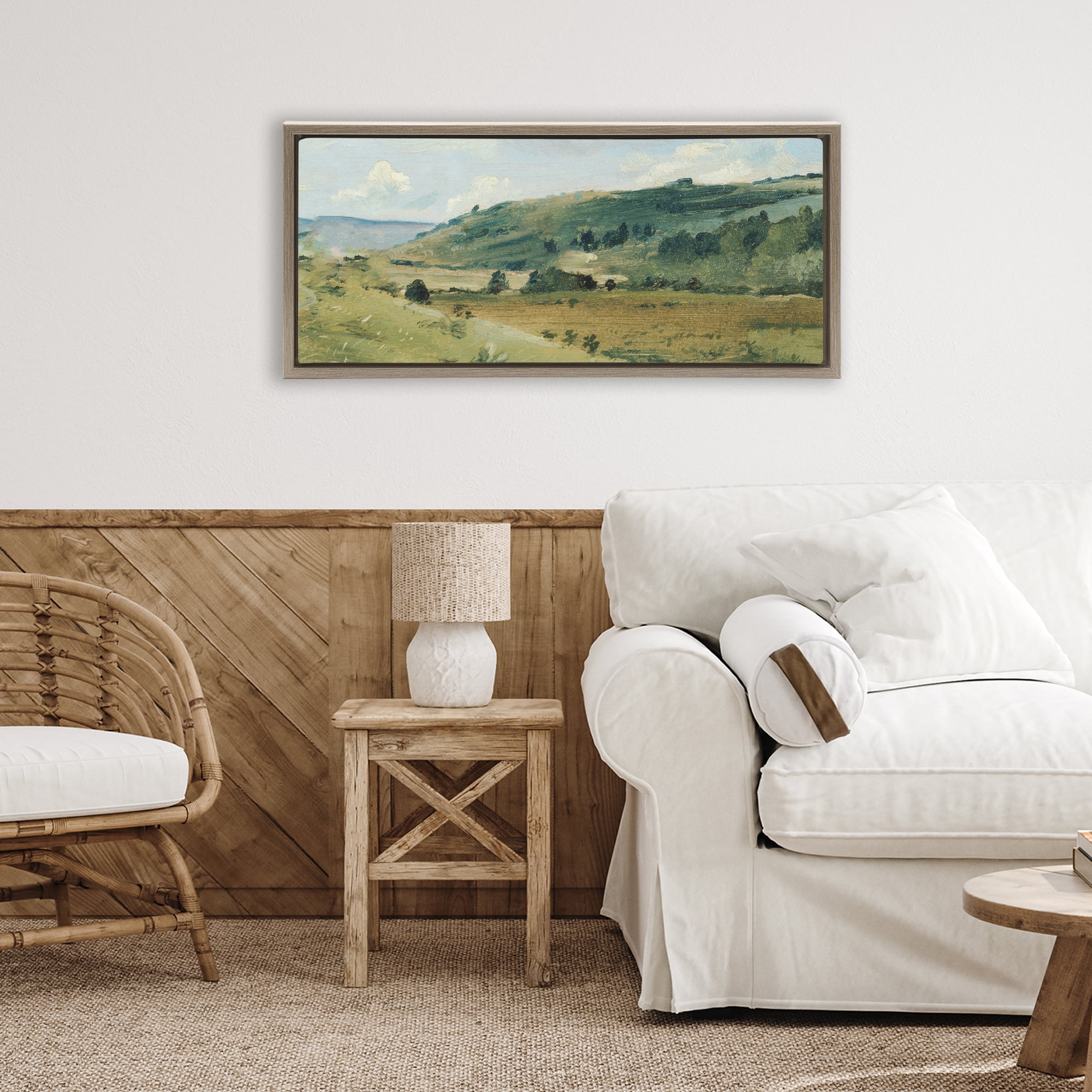 Stupell Industries Tree Dotted Countryside in Summer Brown Framed Floater Canvas Wall Art, design by Lucille Price