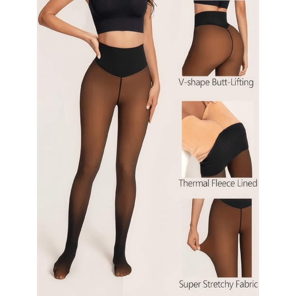 Fleece Lined Thermal Tights - Dark Caramel