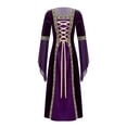 thumbnail image 2 of YONGHS Kids Girls Renaissance Vintage Maxi Dress Gothic Medieval Costume Halloween Fancy Dress up Purple 14, 2 of 7