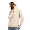 thumbnail image 2 of Women's Cool Feeling UPF 50+ Sun Protection Hoodie Regular Fit Solid Color Hooded Long Sleeve Lightweight Breathable UV Coat for Casual Outdoor Beige XXL, 2 of 7