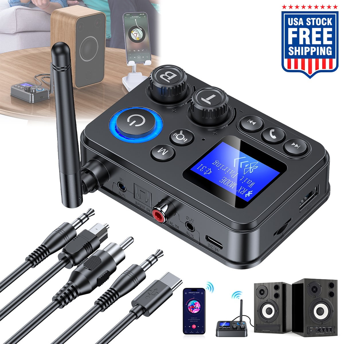 FungLam RX/TX Bluetooth 5.4 Transmitter Receiver 3.5mm AUX TV Home Stereo Audio Adapter+