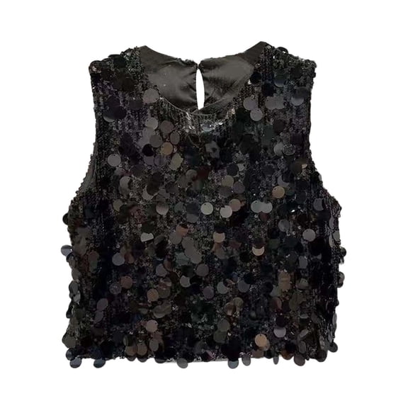 JIAYUE Child Girls Sequin Tank Top Fashion Loose Fit Round Neck Sleeveless Summer Kids Glitter Vest Casual Playwear Party Shirts