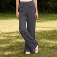 thumbnail image 6 of VEKDONE Women's Stretchy Wide Leg Pant High Waist Straight Sports Traousers Summer Loose Fit Comfy Yoga Pants with Pockets Outdoor Running Joggers Pants Dark Gray XL, 6 of 7