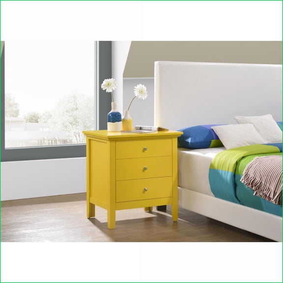 Vibrant Yellow Casual Bedroom Nightstand – No Assembly Needed