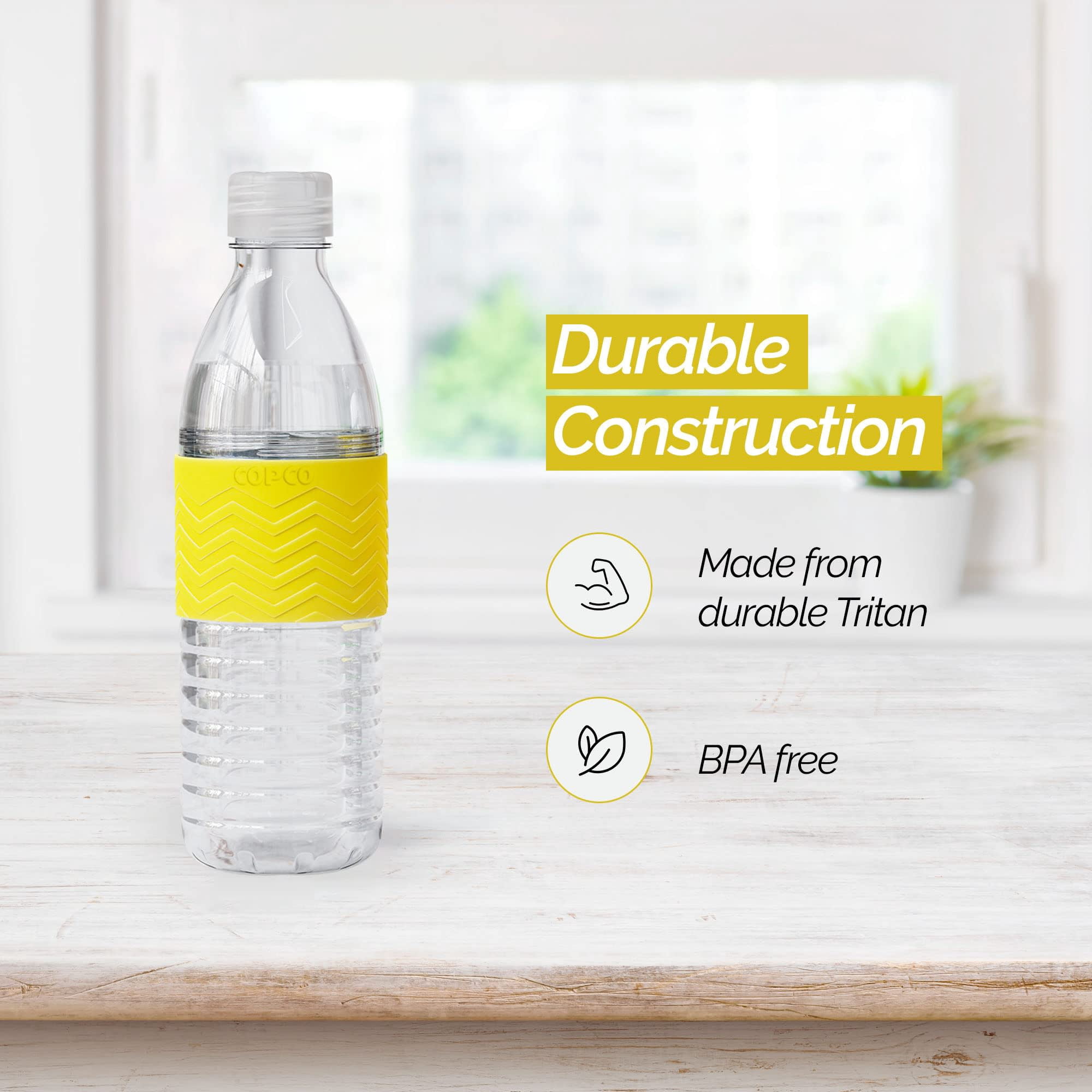 Copco Hydra Reusable Water Bottle Set of 2 - 16.9 oz, BPA-Free, Tritan Plastic, Spill-Resistant Twist Lid Bottles for Gym, Office & School, Sports & Outdoor Activities with Non-Slip Sleeve (Yellow)