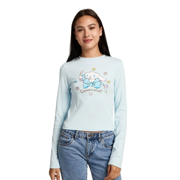 Cinnamoroll Stars Women's Blue Long Sleeve Baby Tee-XL