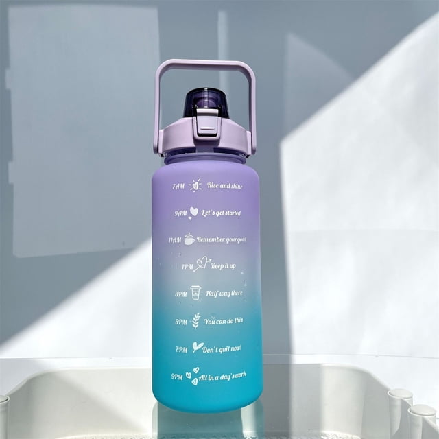 Botella de agua de gran capacidad de 2L con cubierta de rebote, taza esmerilada a prueba de fugas con recordatorio de escala de tiempo, deportes al aire libre y Fitness