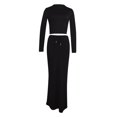 thumbnail image 3 of New Women's Solid Color Trousers And Long Sleeves Two Piece Set Work Skirt Semi Formal Dresses with Sleeves Floral Skirt with Slit Skirt Suit Ladies Swimsuit Long Work Skirts for Women Full Sleeve, 3 of 4
