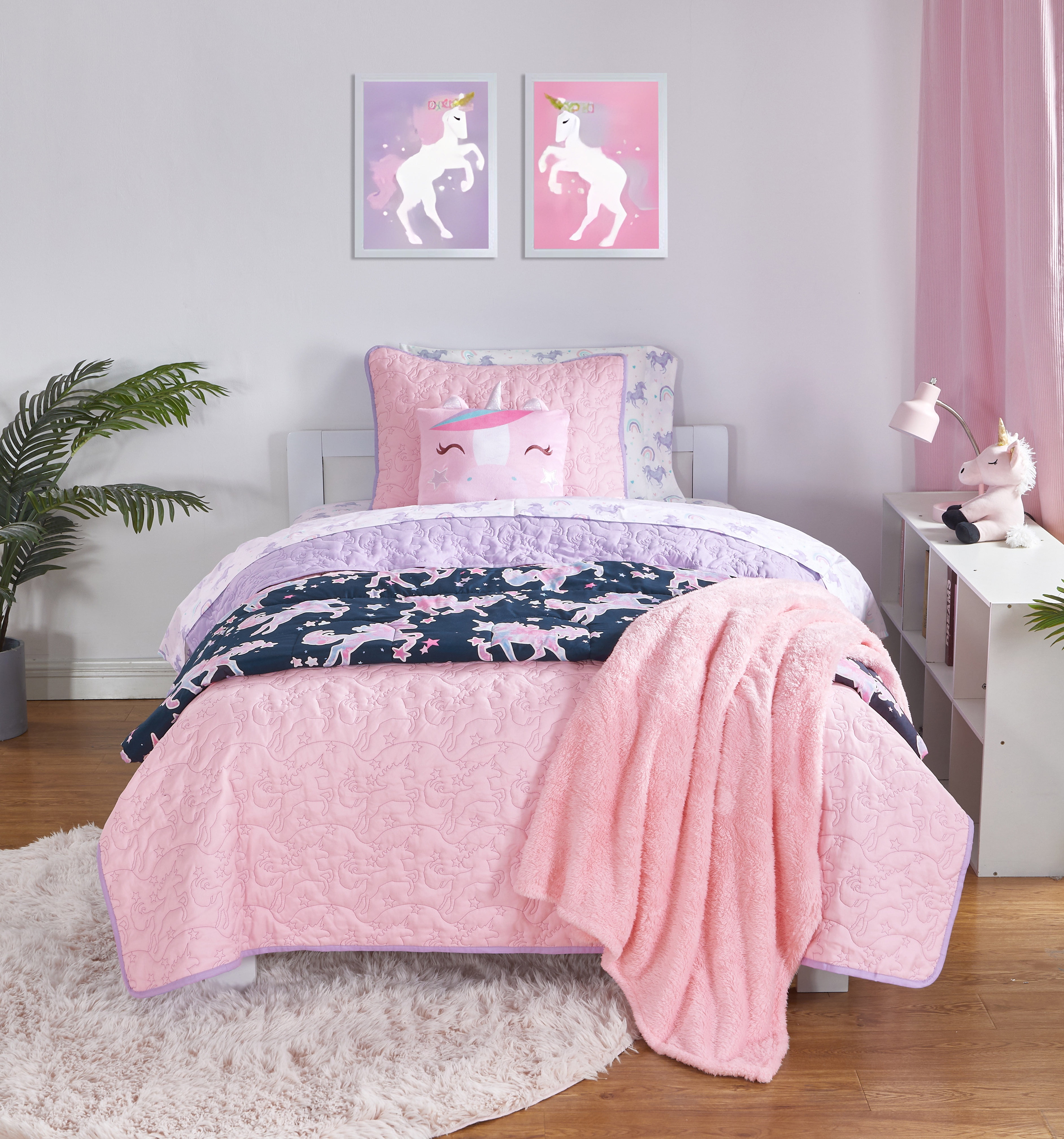 Your Zone Kids Reversible Microfiber Quilt Set, Unicorn, Twin, 2 Piece