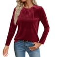 thumbnail image 2 of Mifsaly Womens Velvet Top Pullover Ribbed Business Blouses Vintage Crewneck Long Sleeve Work T-Shirts Elegant Fall Winter Pullover Shirts Ladies Fashion Workwear Wine XL, 2 of 9