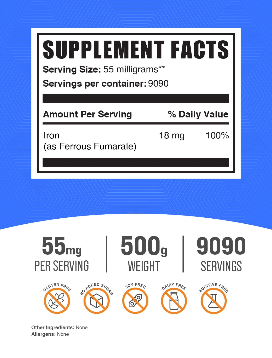 BulkSupplements Ferrous Fumarate Powder - 55mg per Serving - 500 Grams (1.1 lbs) - 9091 Servings