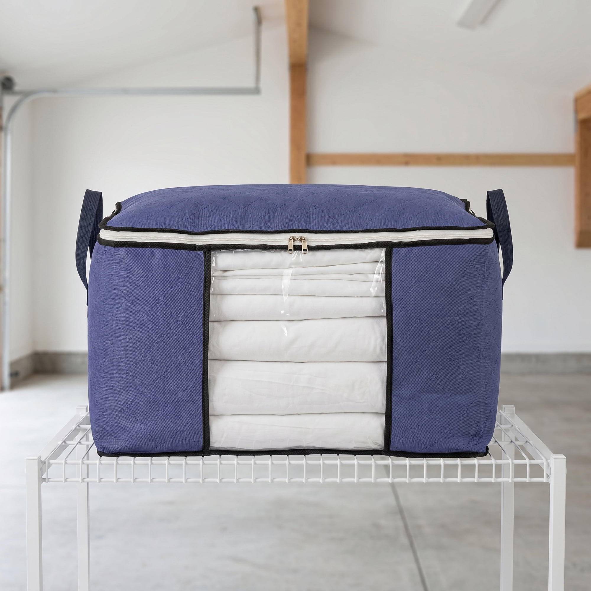 Unique Bargains Large See-through Storage Sack with Double Zippers Blue 23.6"x16.9"x13.8"