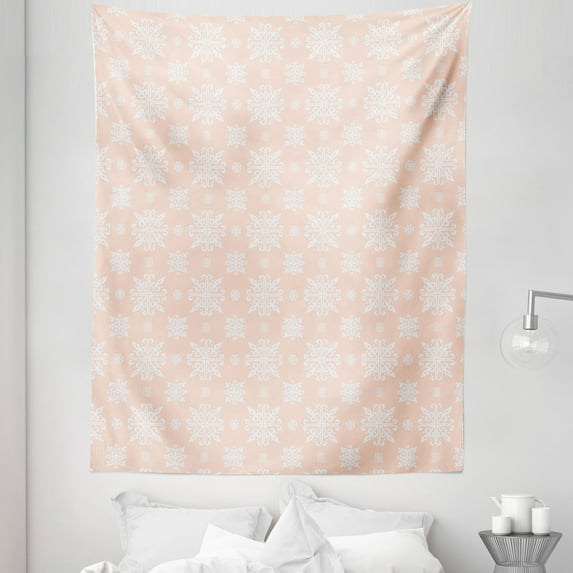 Damask Tapestry, Christmas Like Snowflake Celebrating the Holiday Oriental Ethnic Motif Artwork, Fabric Wall Hanging Decor for Bedroom Living Room Dorm, 5 Sizes, Blush Coconut, by Ambesonne