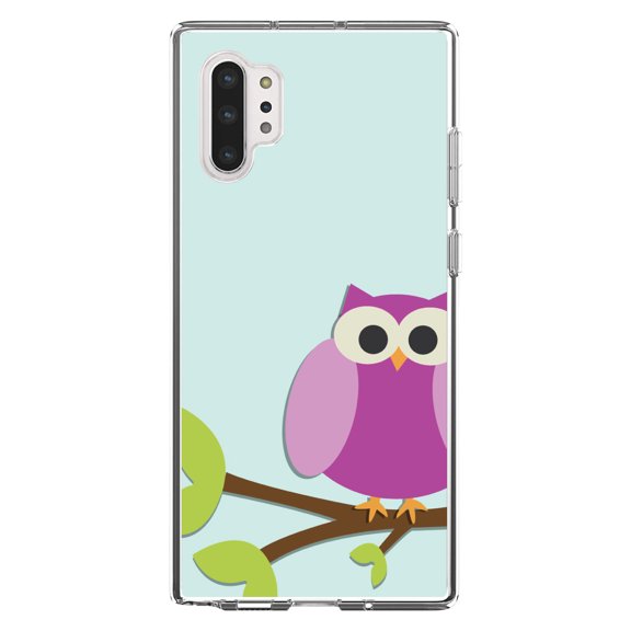 DistinctInk Clear Shockproof Hybrid Case for Galaxy Note 10 PLUS (6.8" Screen) - TPU Bumper, Acrylic Back, Tempered Glass Screen Protector - Pink Owl Cartoon - Cartoon Owls