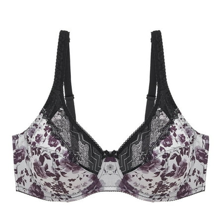 Oplxuo Women s Full Coverage T-Shirt Bra Comfort Lace Underwired Bralette Plus Size Stretch Sheer Embroidered Plunge Bra