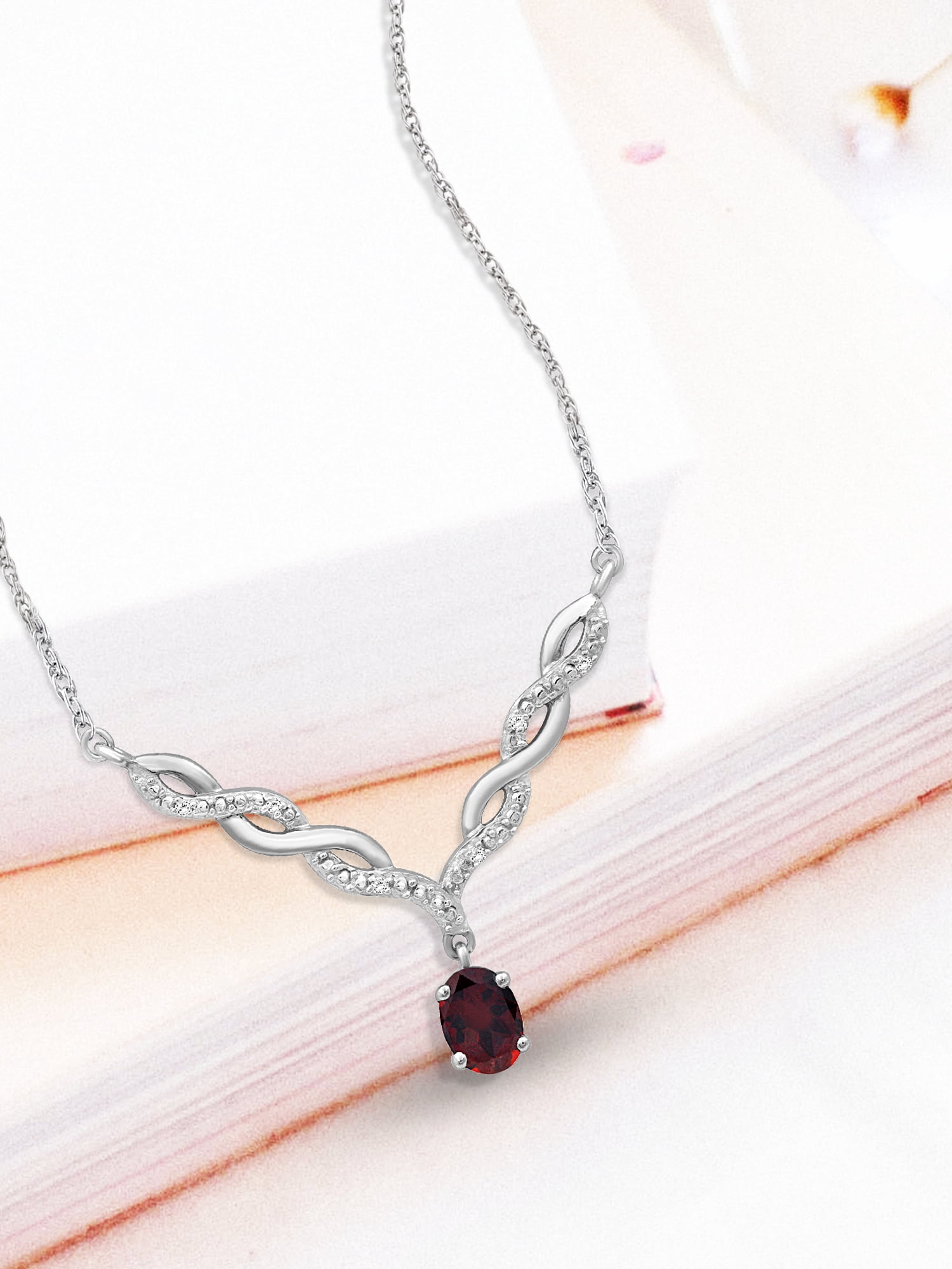 JewelersClub Garnet Gemstone Necklace for Women & Girls | Sterling Silver | Diamond V-Shaped Pendant on a 18" Rope Chain