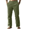 thumbnail image 2 of Men's Cotton and Linen Solid Color Casual Trousers, Straight Leg Long Pants for Relaxation and Daily Comfort,Army Green,L, 2 of 5
