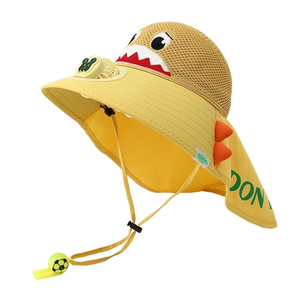 Gyujnb Kids Sun Hat with Built-in Fan Neck Flap Breathable Wide Brim Adjustable Summer Cap