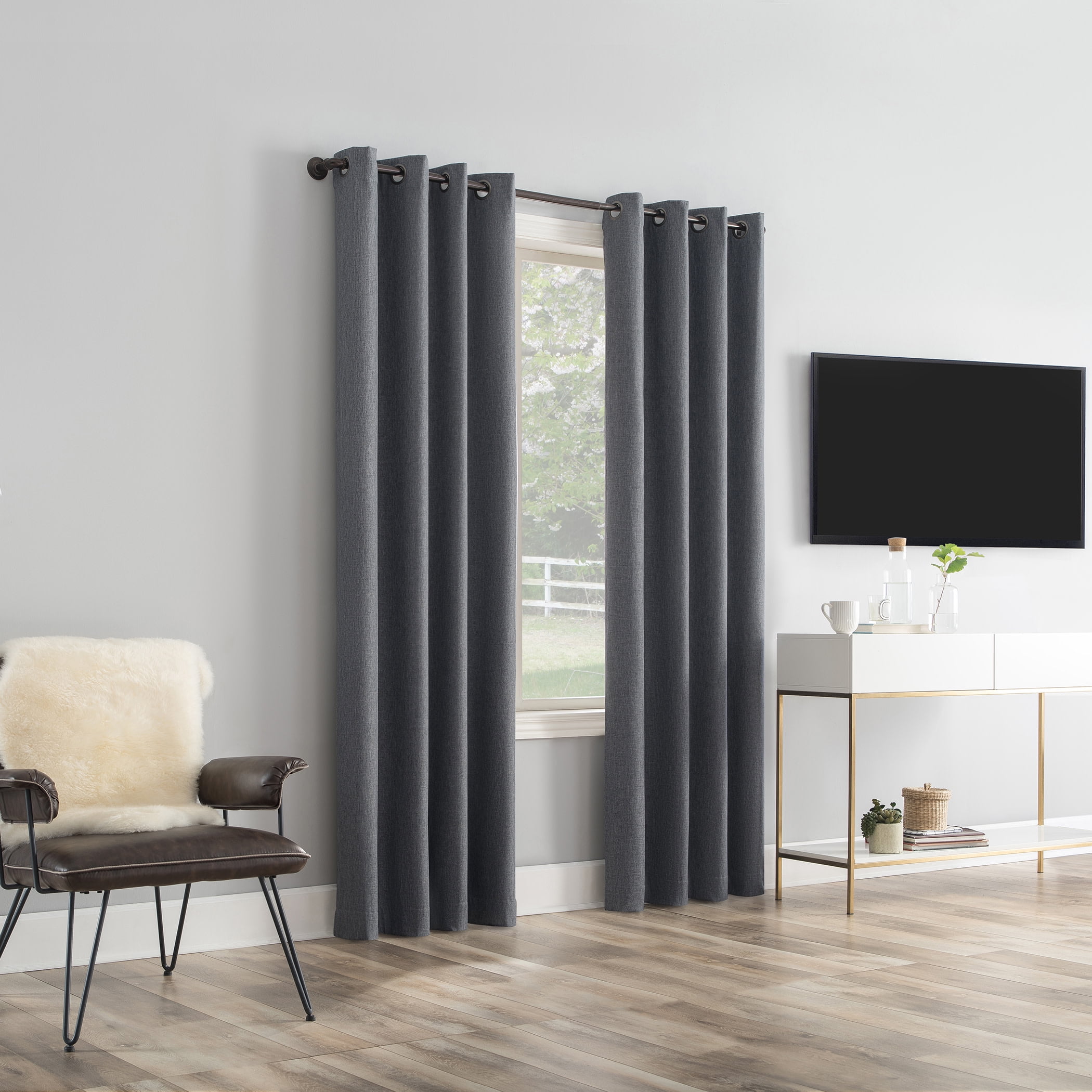 Sun Zero Tyrell Tonal Texture Draft Shield Fleece Insulated 100% Blackout Grommet Curtain Panel In Sterling Gray, 50"X84", Sterling Gray