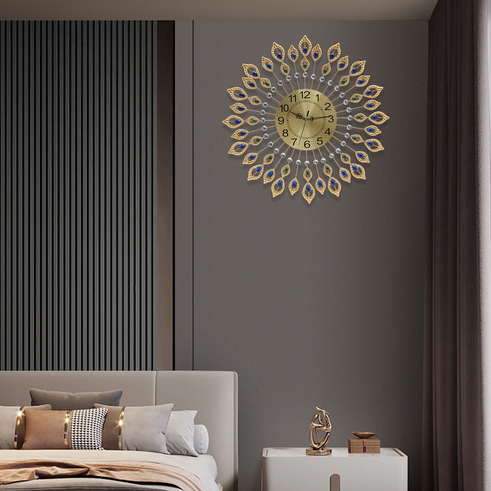 FETCOI Large Luxury Wall Clocks Elegant Design Non-Ticking for Living Room Home Decor