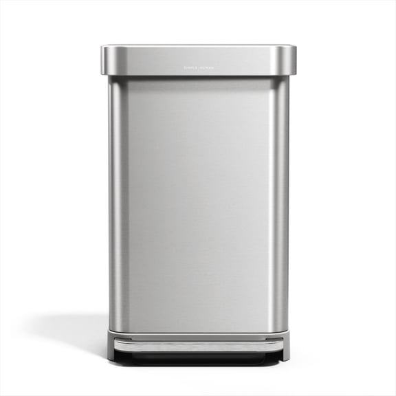simplehuman Kitchen Trash Can, 11.8 Gallon Stainless Steel Step Garbage Bin with Soft Close Plastic Lid, Silver