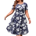 thumbnail image 2 of WellSize Summer Plus Size Dresses for Women Short Sleeve A-Line Midi Dresses Casual Floral Print Beach Dress with Pockets, 2 of 7