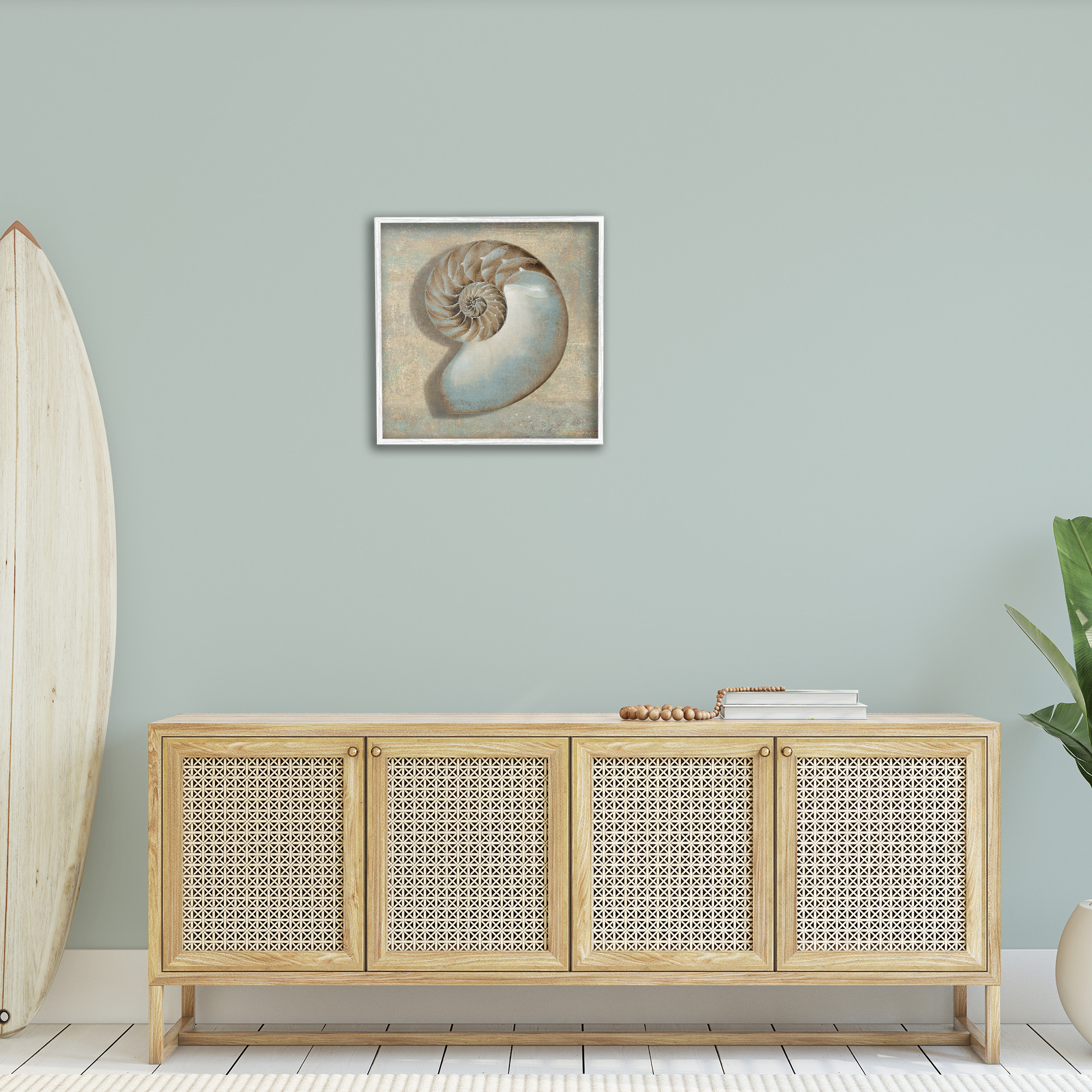 Stupell Industries Shell Beach Objects Design Nature Painting White Framed Art Print Wall Art, 24 x 24