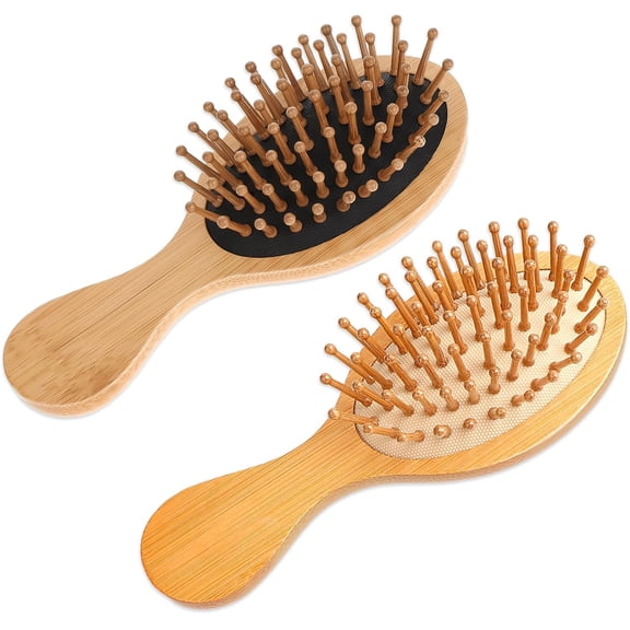 2 Pcs Mini Bamboo Hair Brush Anti Static Detangling Scalp Massage Natural Wooden Pocket Comb