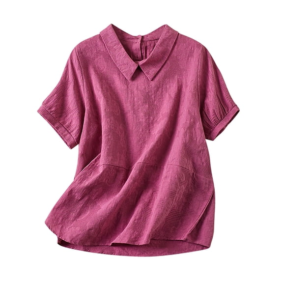 gakvbuo Summer Linen Shirts for Women Women'S Linen Lapel Summer Top Short Sleeve Lapel Shirt