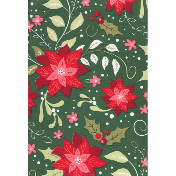Kane Home 52x70 inch PEVA Vinyl Tablecloth, Christmas Poinsettia & Holly, Flannel Back