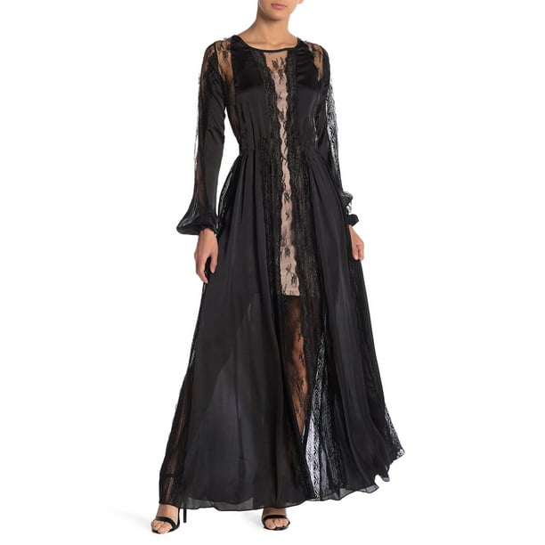 Gracia - Gracia Sheer Sleeves Lace Maxi Dress, Black, Large - Walmart ...
